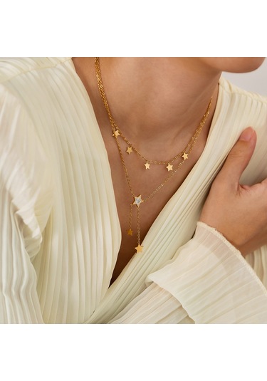 Sones Opk Gx2436 Paslanmaz Çelik Püskül Pentagram Kolye Yığma Kolye Altın