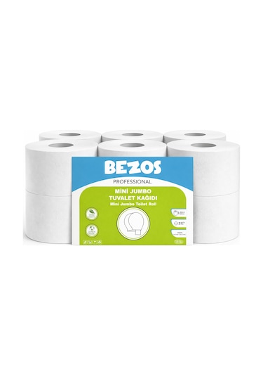 Bezos Professional Mini Jumbo Tuvalet Kağıdı 48 Rulo 2 Katlı %100 Selüloz Endüstriyel & Ev Tipi Kullanım 4x12rulo