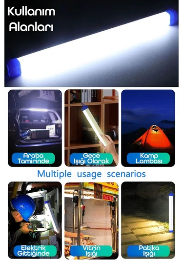 Şarjlı Işıldak Mıknatıslı Kamp Lambası 1500 Lm 3 Mod Elektrikli Acil Durum El Feneri 50cm Pr305 Beyaz