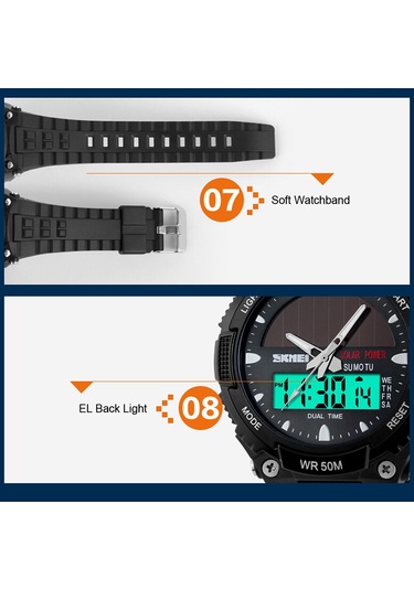 Leezsing Güneş Enerjili Su Geçirmez Spor Kol Saati - Çift Kadranlı Ve 50 Metre Su Dayanıklı Çok Renkli