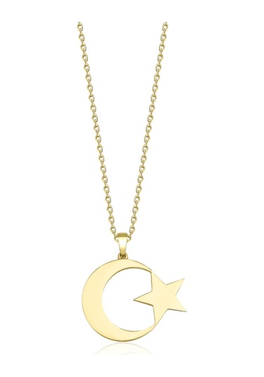 Fiyonk Kuyumculuk 14 Ayar Altın Taşsız Ay Yıldız Kolye 001