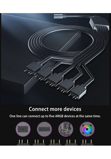 Cooler Master 1 İla 5 3pın 5 V Rgb Fan Adaptör Kablosu Comter Kasa Fan Bağlantı Kablosu Uyumlu Argb Msı Asus İçin