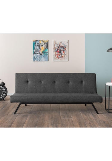 Pafu Zola Üçlü Yataklı Koltuk - Koyu Gri Keten Koyu Gri