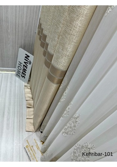 Nivemeshome Kehribar Ft614162 Krem V-101 1/3 Sık Pileli Fon Perde Apm Krem