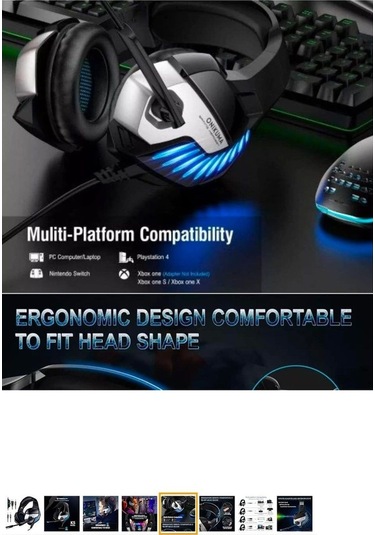 Porfesyonel Oyuncu Kulaklıgı Led Pc, Ps4, Xbox One, Ipad Uyumlu Dizüstü Bilgisayar Mikrofonlu Stereo