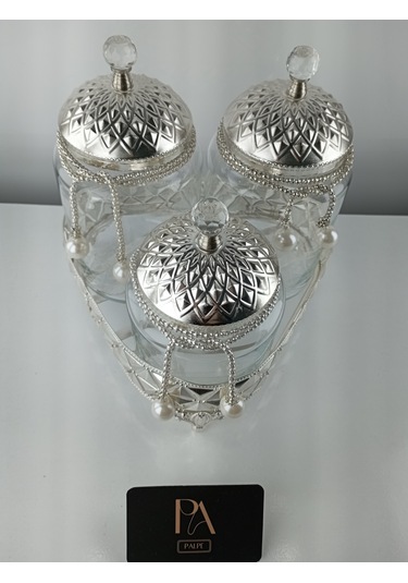 Çay Kahve Şekerlik Kavanoz Sunumluk Söz Nişan Kız İsteme Çikolatalık Dekoratif Obje Biblo Süs Eşya Üçgen Gümüş