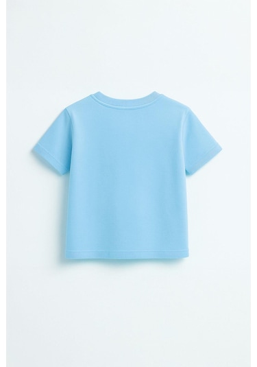 Erkek Çocuk %100 Pamuk Basic Tişört - Açık Mavi 3-4 Yaş 8-9 Yaş Açık Mavi