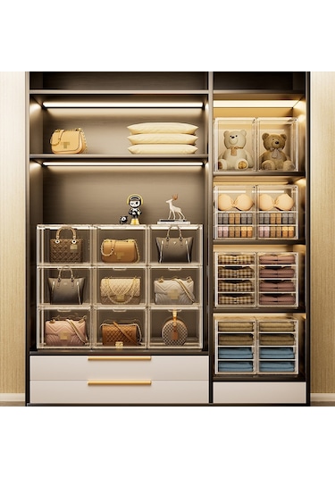 Sones İstiflenebilir Şeffaf Saklama Kutusu Manyetik Vakumlu Kitaplık Çanta Sergileme Rafı, Stil: Bölme Yok