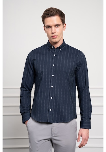 Erkek Lacivert Kışlık Dynamic Fit Düğmeli Yaka Gömlek 25ks004004200 Lacivert Lacivert
