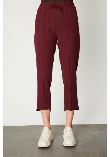 On Kadın Önü Çimalı Dar Paça Eşofman Altı 64138 Bordo Bordo