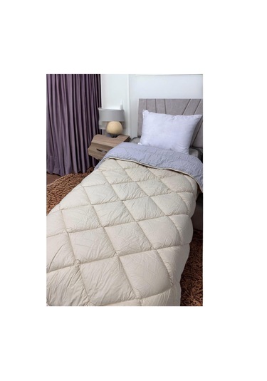 Clasy %100 Pamuk Ranforce Tek Kişilik Çift Taraflı Yorgan Avola V3 Gri-krem Düz Desen