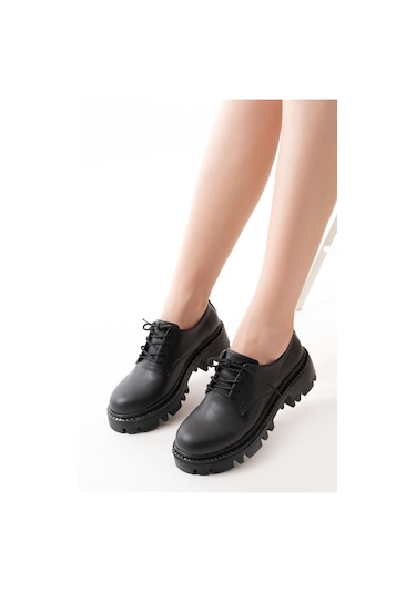 868-754 Siyah Bağcıklı Günlük Yüksek Tabanlı Loafer Ayakkabı