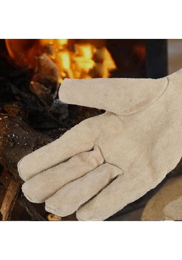 Homyl Deri Güvenlik İş Eldivenleri Yangın Isı Direnci Haki