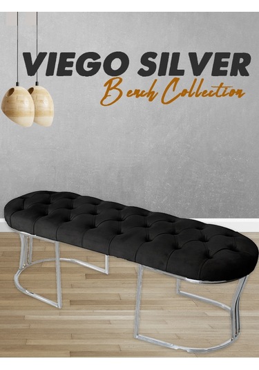 VİEGO SILVER SİYAH -Kapitoneli Model Puf&Bench&Koltuk-Oturak-Uzun Makyaj Puff-Yatak Odası Ucu&Önü