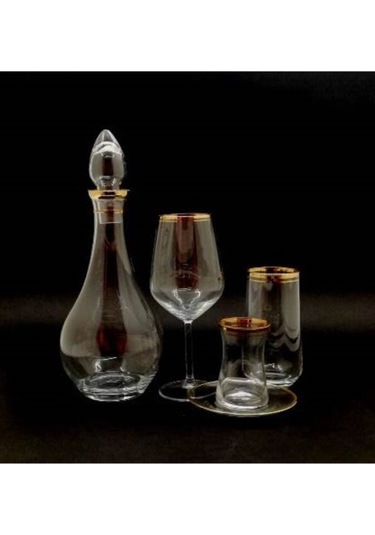 Gold Yaldızlı 49 Parça Bardak Sofra Seti 12 Kişilik Altın