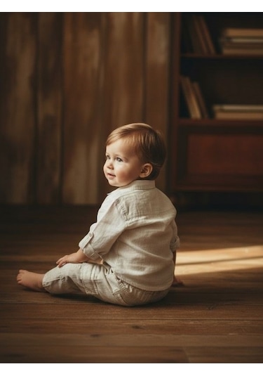 Zekids Erkek Bebek Rahat Kesim Cepli Pantolon-17196 Krem