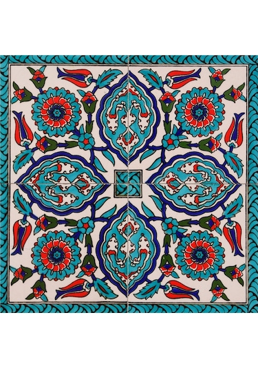 Çini Desenleri Doğal Taş Bardak Altlığı 4'lü Set - Natural Stone Coasters-174231 Çok Renkli