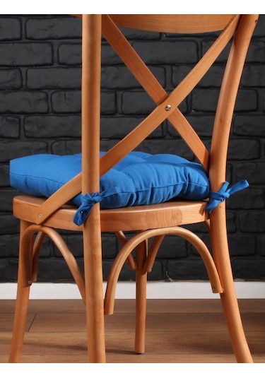 Altınpamuk Altınpamuk Lüx Pofidik Mavi Sandalye Minderi Özel Dikişli Bağcıkl