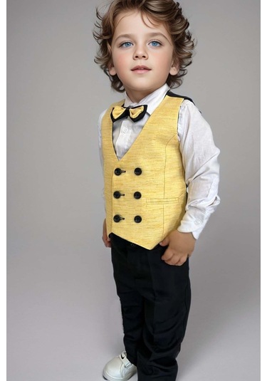 Riccotarz Erkek Bebek Takım Elbise Sarı Yelekli Alt Üst Takım 001