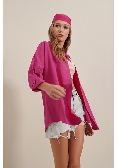 Bigdart 3900 Oversize Uzun Basic Gömlek - Koyu Pembe 001