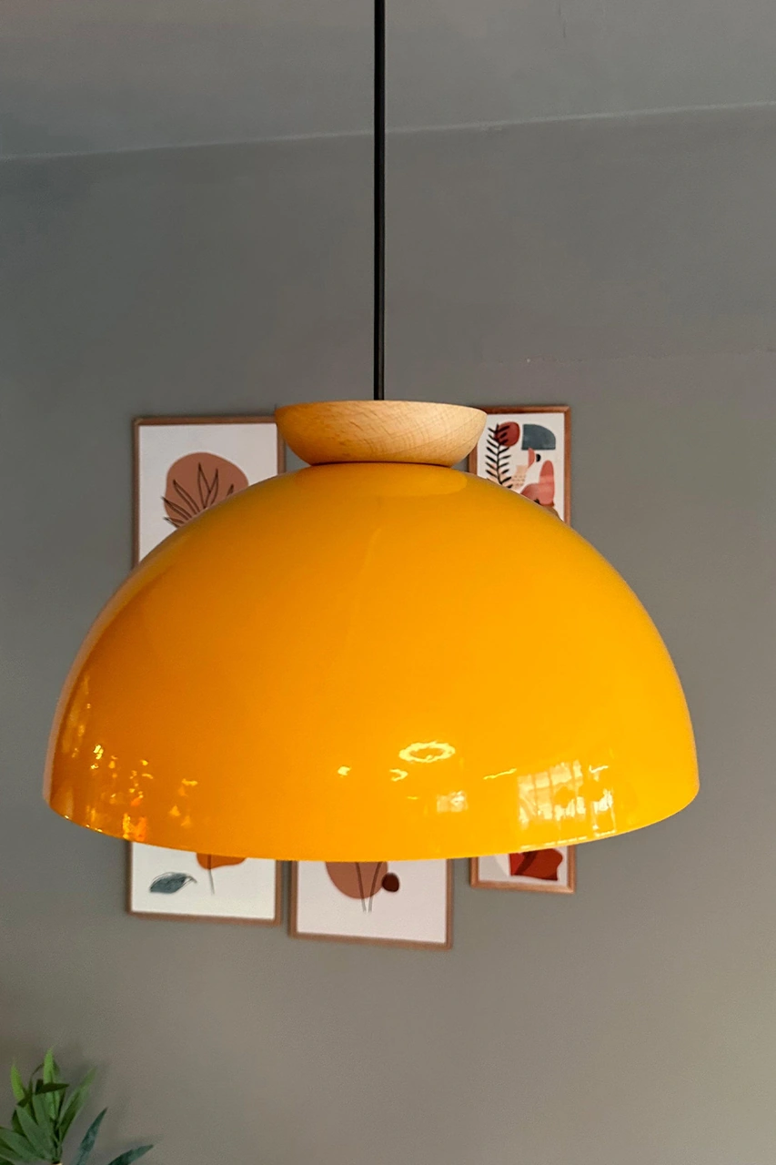 Yimpi Sarı Avize Ahşap Tekli Sarkıt Salon Kuaför Cafe Dekoratif Aydınlatma Pastane SARI