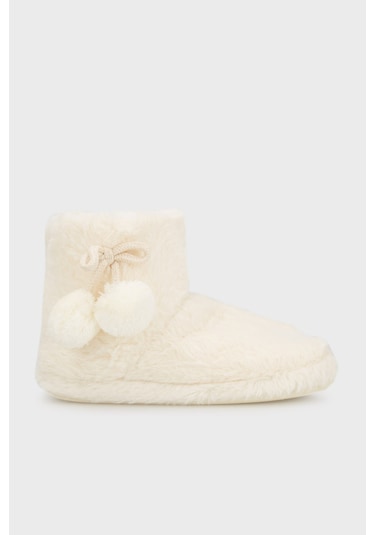 Lela Yumuşak Dokulu Peluş Ponponlu Bayan Panduf 6722003 Ekru