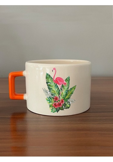 Flamingo Baskılı Turuncu Kulplu C Kupa