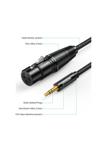 Ugreen 2 M 3.5mm Erkek 3 Pin Xlr Dişi Ses Kablosu Naylon Örgülü Kablo Mikrofon Hoparlörler İçin Ses Konsolları Amplifikatör 680501461a