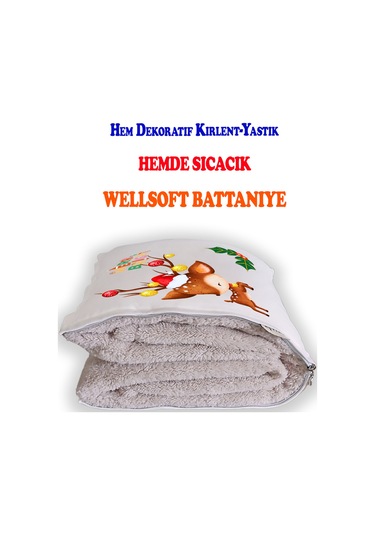 Noel Işıklı Geyik Baskılı Dekoratif Yastık Kırlent Opsiyonel Battaniye 2 İn 1 Çok Renkli
