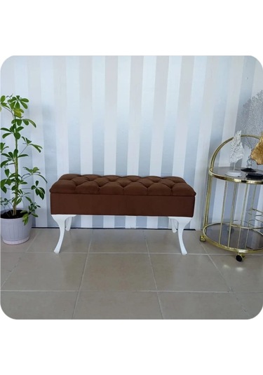 Lüks Yarım Sandıklı Kapitoneli Dekoratif Puf Kahve