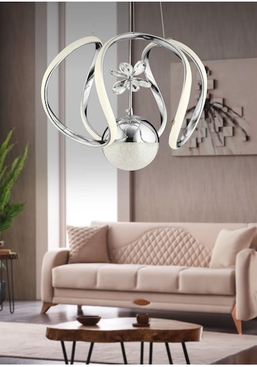 Luxora Model Krom Kaplama 3 Renk Metal Salon Mutfak Oturma Yatak Odası Modern Led Sarkıt Avize Krom