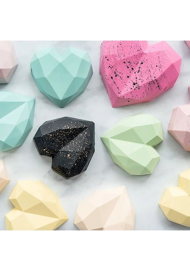 Pinyata Büyük Kristal Kalp Şekilli Pasta Kek Çikolata Kalıbı Geometrik Kalıp Goldcakes