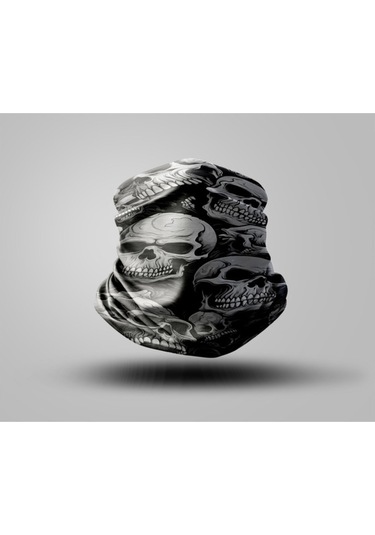 Buffalo Skull Tasarımlı Motorcu Buff Maske Outdoor Boyunluk Unisex Bandana Siyah