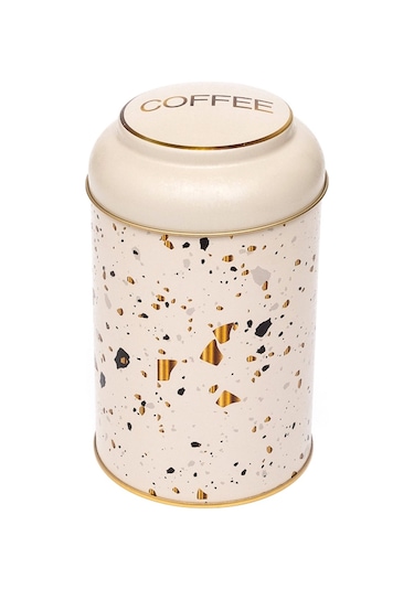 Terrazzo Cream Desenli Yuvarlak Metal Kutu, 10.5 X 15 Cm, 1.1 Lt