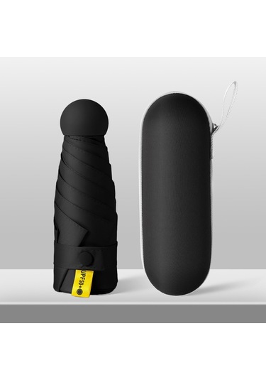 Mengtuo Bayan 8 Kemik Mini Yağmur Ve Siyah Renkli Cep Kapsül Şemsiye Siyah Siyah