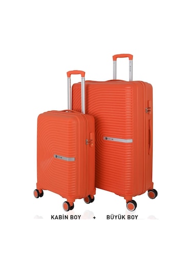 Mçs Bavul Büyük Ve Kabin 2li Set Kırılmaz Silikon Valiz V374 Portakal Portakal