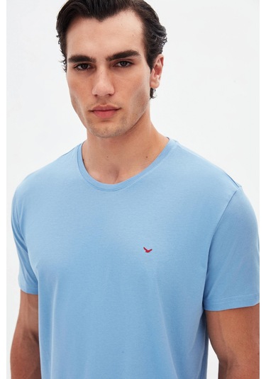 Ds Damat Regular Fit Açık İndigo Düz Nakışlı %100 Pamuk T-shirt 4hc140632006m 7069341