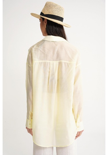 4667 Kadın İnce Oversize Modal Gömlek Sarı Sarı