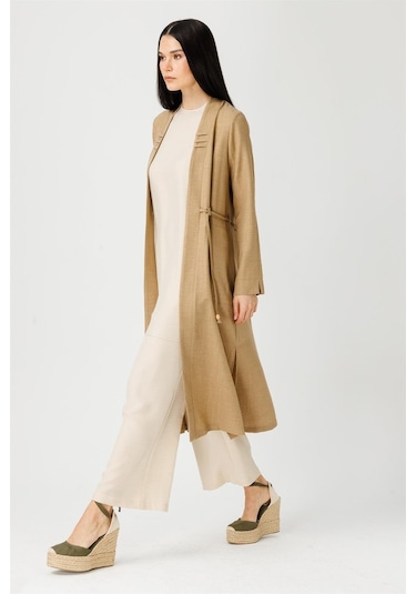 Bağcık Detaylı Tunik Ceket Pantolon Takım Camel-camel Camel