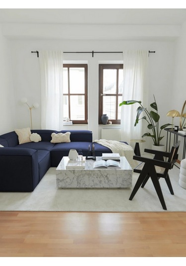 Mode Soft Köşe Koltuk Takımı 4 Modül Lacivert Keten Kumaş