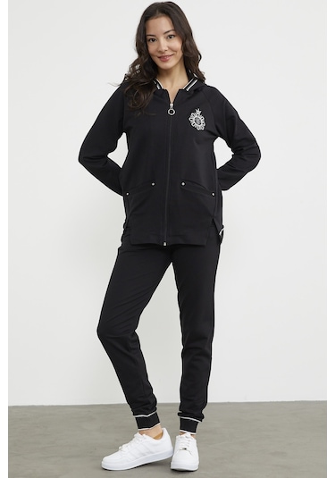 Nakış Detaylı Jogger Eşofman Takım - Siyah 001