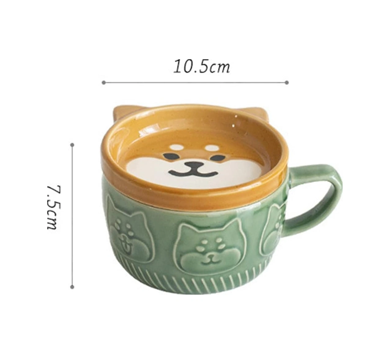 Japon Sevimli Seramik Kupa Shiba Inu Panda Kapaklı Kahve Kupası Ev Çift Süt Kahvaltı Kupası Su Kupası Yeşil Diğer