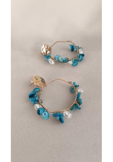 Hdmarketim Otantik Doğal Turkuaz Taş Halka Sallantılı Küpe Çok Renkli