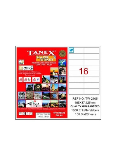 Tanex Tw-2105 - 105 X 37.125 MM Laser Etiket 100 Adet