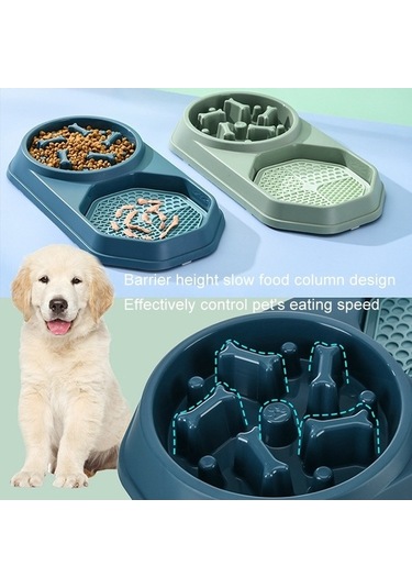 Dm Cbtx Kemik Slow Food Yalama Kasesi - Pet Diyet Çift Kase Köpek Kedi Maması Mavi