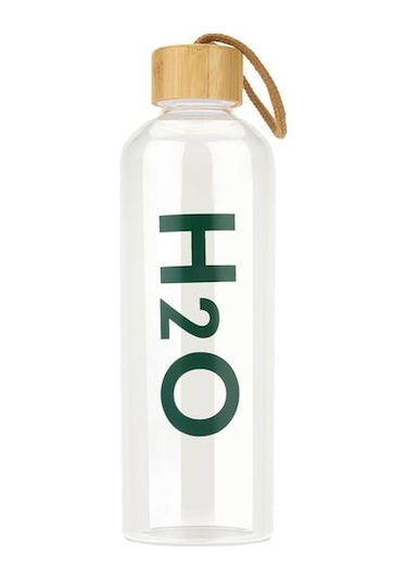 Tohana Bambu Kapaklı H2o Cam Matara - Şeffaf / Açık Kahverengi - 1 Lt Şeffaf / Açık Kahverengi