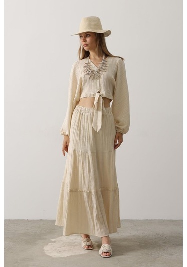 Balon Kollu Etekli Kaş Takım - Taş Altın