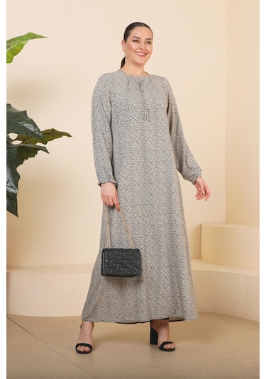 Kadin Buyuk Beden Çıtır Desen Uzun Anne Günlük Elbise 001