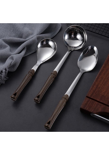Hanyang 201 Paslanmaz Çelik Tencere Spatula Mutfak Eşyaları Spatula Çorba Kepçesi Huni Tencere Seti Altı Takım 37cmx7.6cm