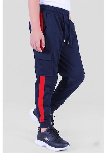 Yanı Şeritlii Kargo Cepli Erkek Çocuk Eşofman Altı Lacivert